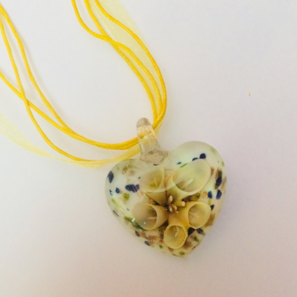 Blown Glass Floral Necklace Chiffon Ribbon Chain